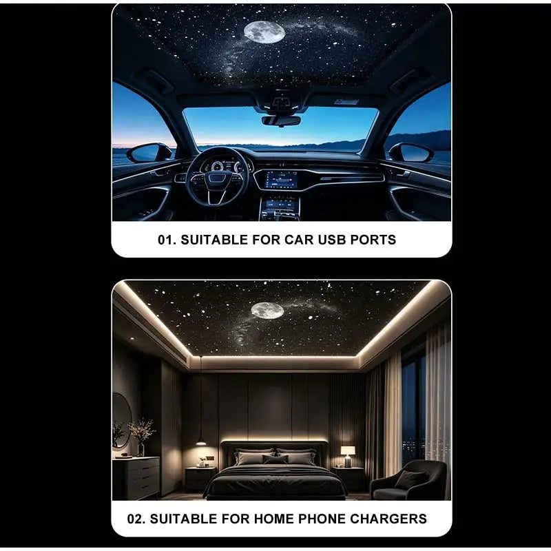 USB Starry Sky Projector Night Light 360° Adjustable Galaxy Atmosphere Lamp for Car Interior Home Bedroom Romantic Nightlight