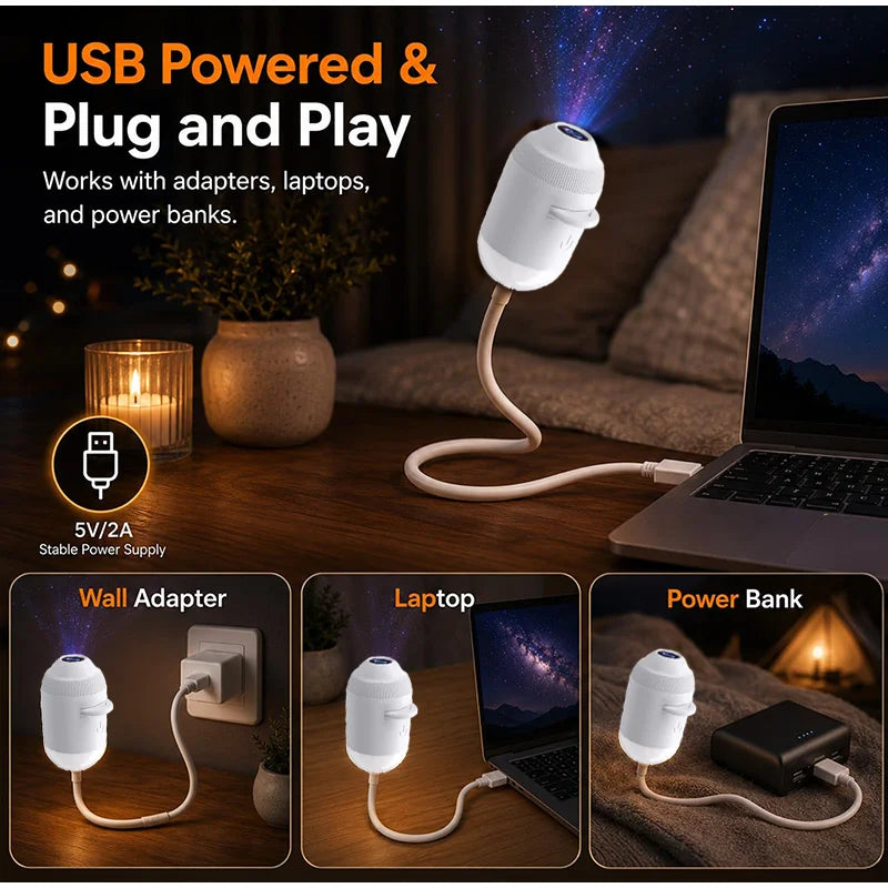 USB Starry Sky Projector Night Light 360° Adjustable Galaxy Atmosphere Lamp for Car Interior Home Bedroom Romantic Nightlight