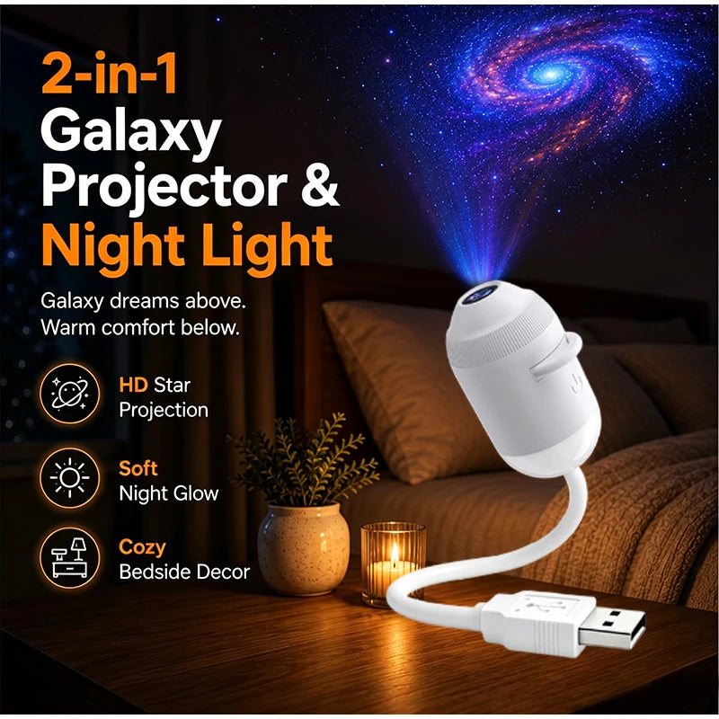 USB Starry Sky Projector Night Light 360° Adjustable Galaxy Atmosphere Lamp for Car Interior Home Bedroom Romantic Nightlight