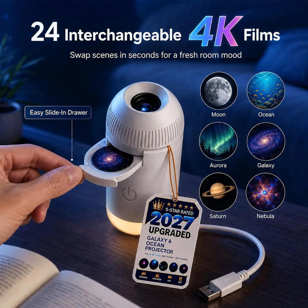 USB Starry Sky Projector Night Light 360° Adjustable Galaxy Atmosphere Lamp for Car Interior Home Bedroom Romantic Nightlight