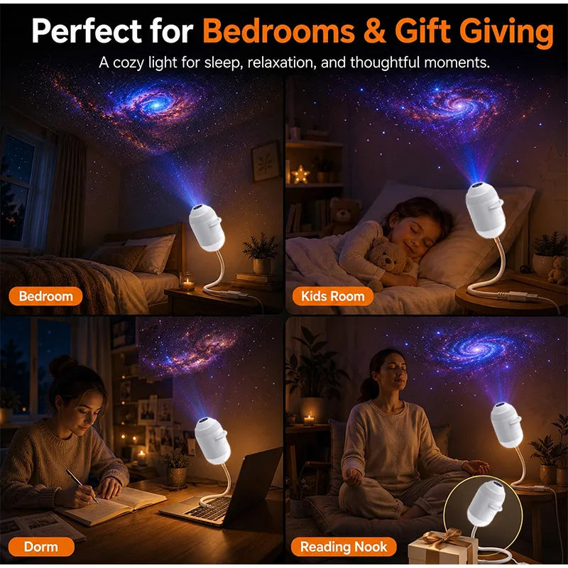 USB Starry Sky Projector Night Light 360° Adjustable Galaxy Atmosphere Lamp for Car Interior Home Bedroom Romantic Nightlight
