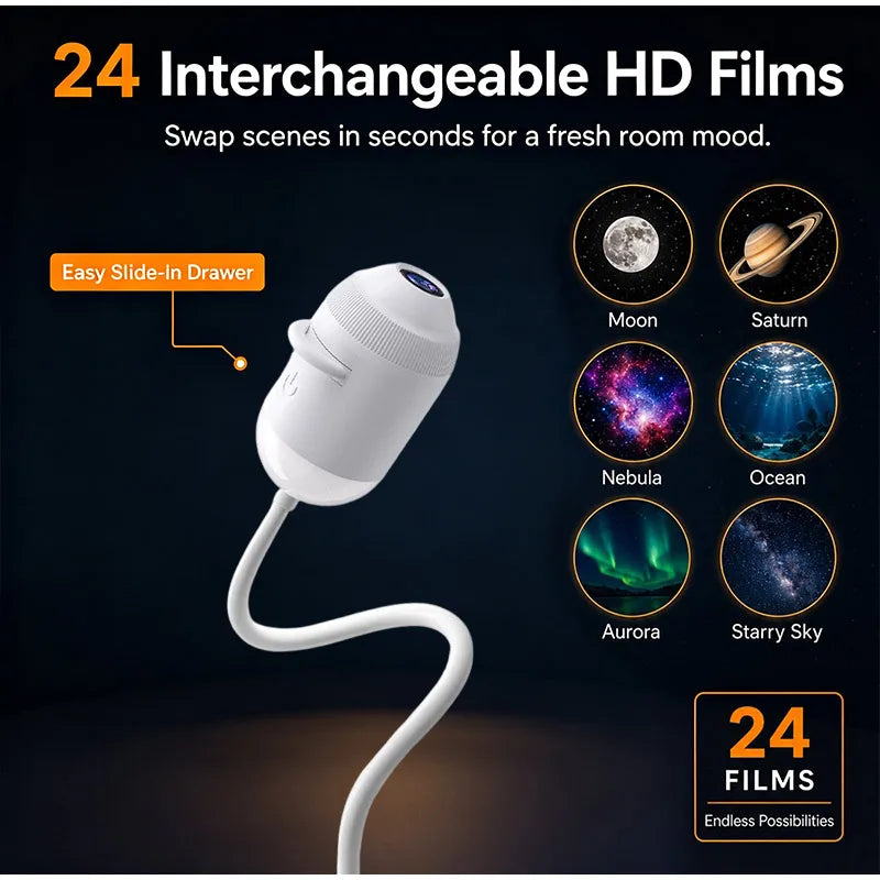 USB Starry Sky Projector Night Light 360° Adjustable Galaxy Atmosphere Lamp for Car Interior Home Bedroom Romantic Nightlight